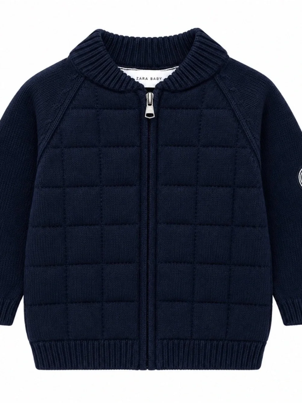 Zara Navy Quilted Knit Zip Front Kids Jacket